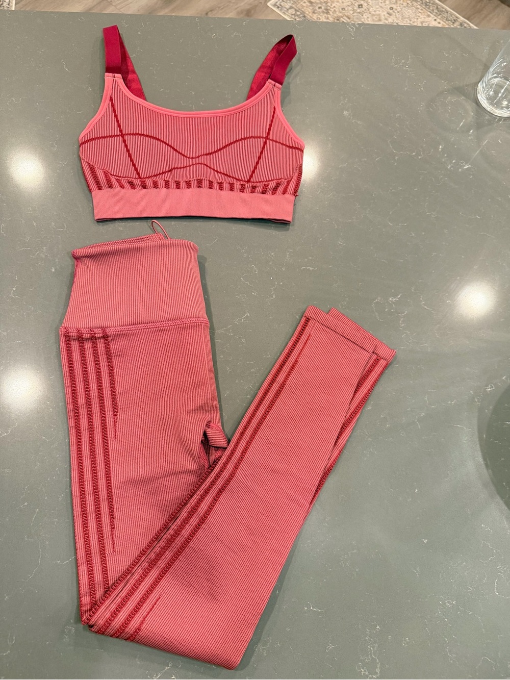 Fabletics Pink Seamless Ribbed Sports Bra & Leggings Set
